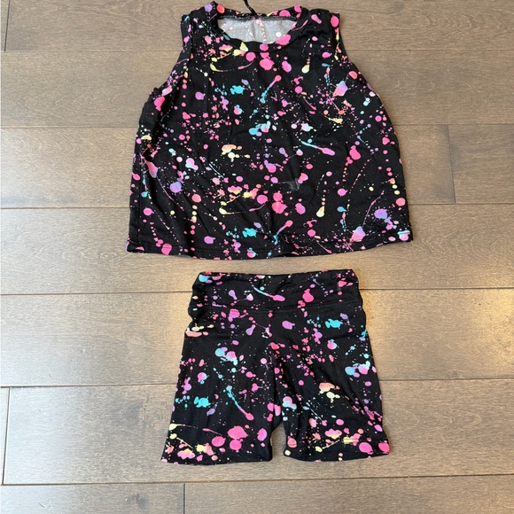 Pixielane Other - Pixie Lane Black Paint-Splash Two-Piece Active Set